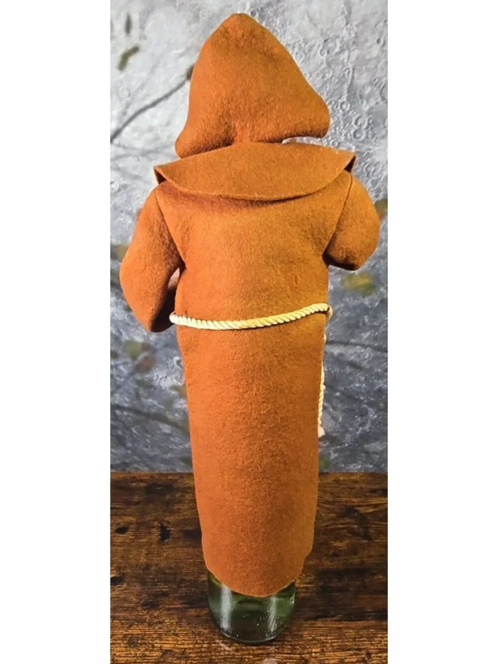 Vtg Folk Art Handmade Monk Doll Bottle Cover Wine Liquor 15